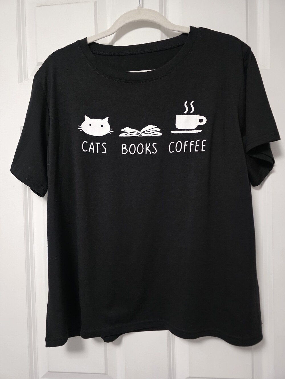 Cats Books Coffee Graphic Tee Black Plus Size 3XL